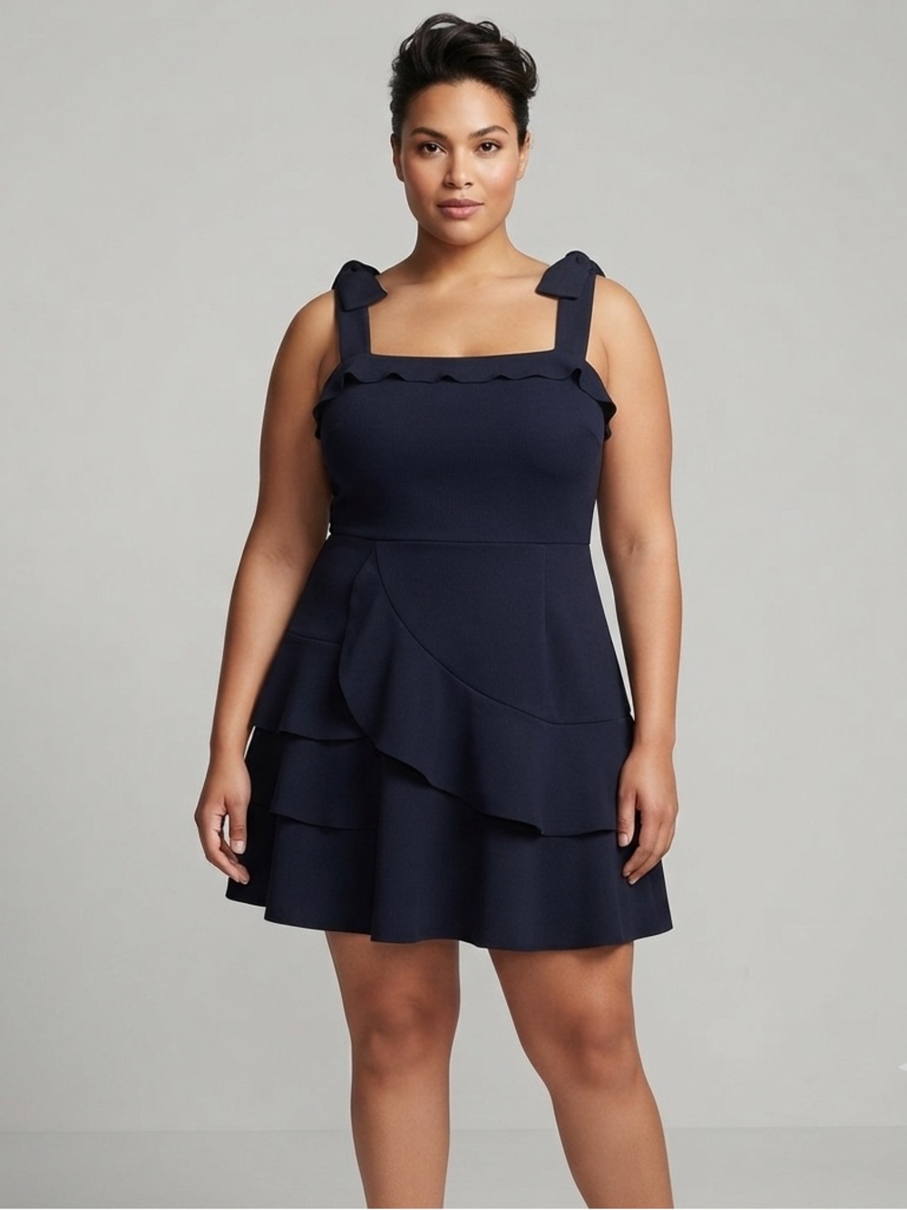 Shilla The Label Obtain Frill Dress L Ink Navy Ruffle Tiered Mini NWT